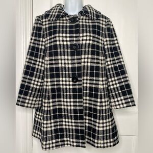 ANN TAYLOR Wool Size 10 Plaid Women's Black & White Plaid Peacoat w Buttons